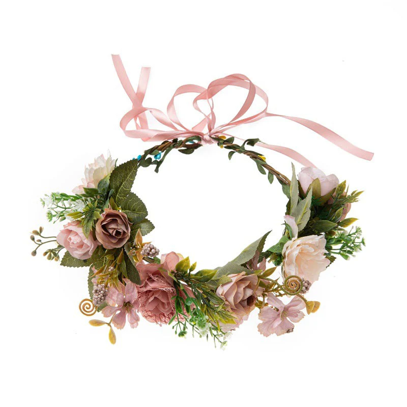 Forest Style Rose Garland Female Bohemian Simulated Fabric Grass Ring Creative Photo Garland Headdress - Image 2