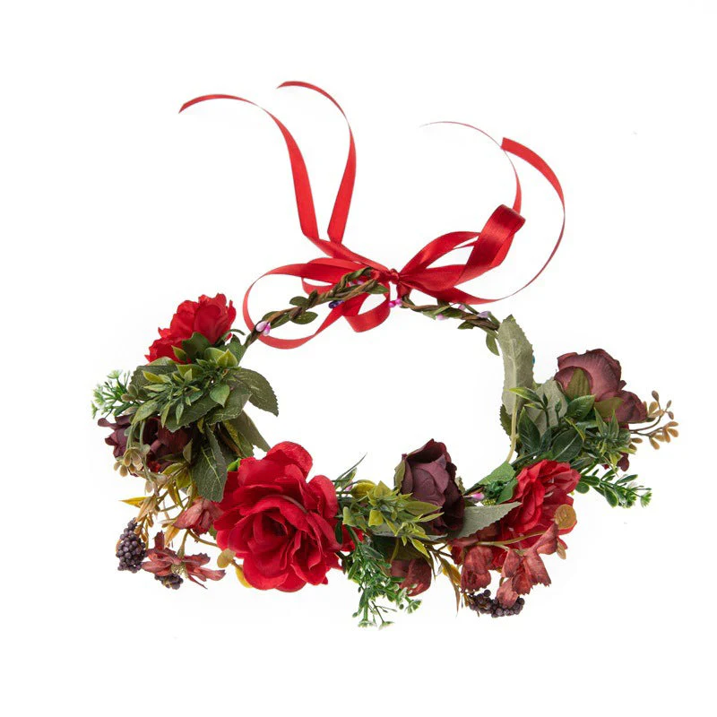 Forest Style Rose Garland Female Bohemian Simulated Fabric Grass Ring Creative Photo Garland Headdress - Image 3