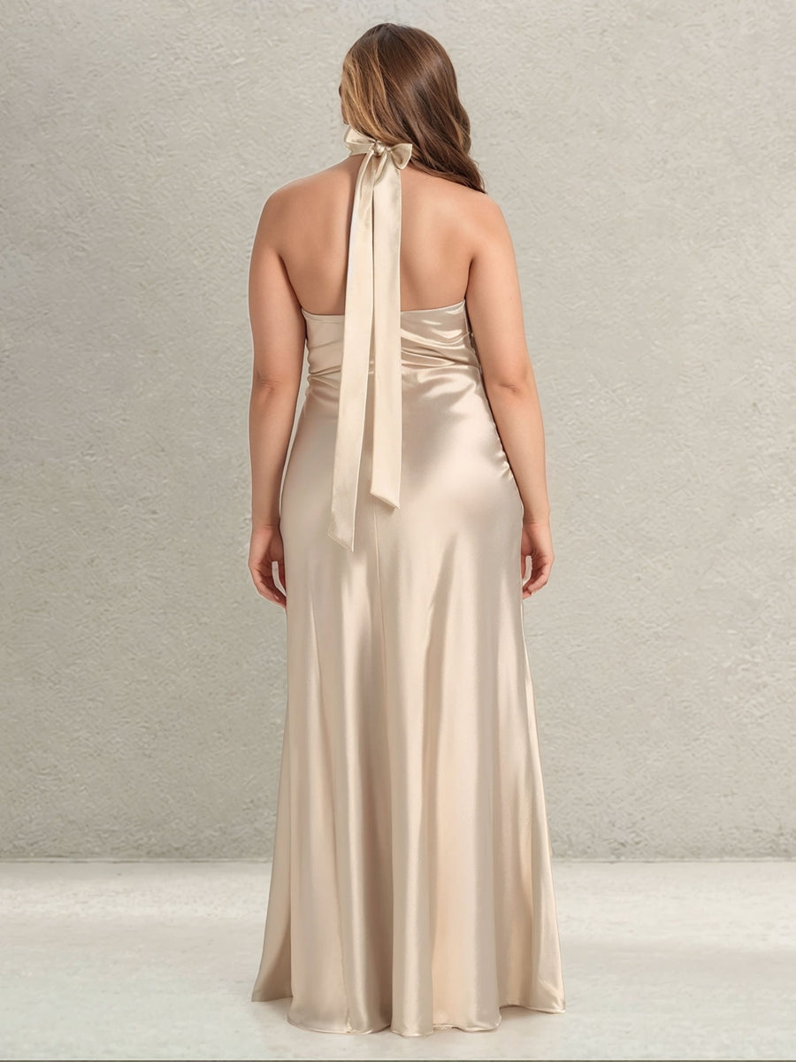 Sheath/Column Halter Keyhole Plus Size Bridesmaid Dresses with Split Side - 이미지 2
