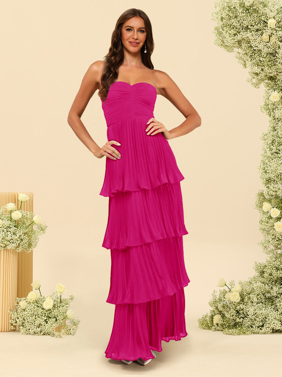 A-Line/Princess Strapless Floor-Length Bridesmaid Dresses With Ruffles - 画像 (24)