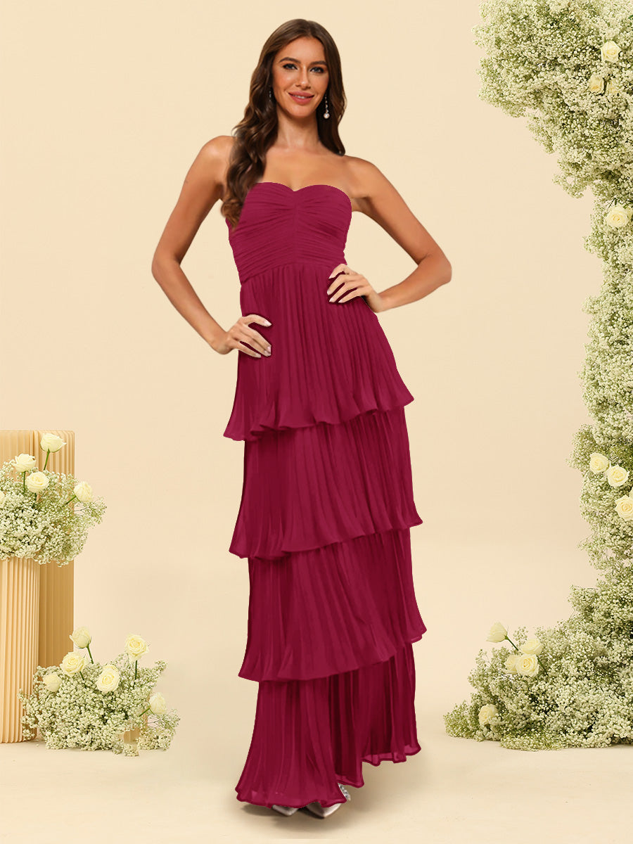 A-Line/Princess Strapless Floor-Length Bridesmaid Dresses With Ruffles - 画像 (70)