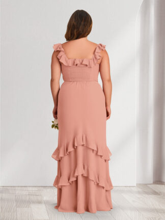 Sheath/Column Off-the-Shoulder Floor-Length Plus Size Bridesmaid Dresses With Ruffles