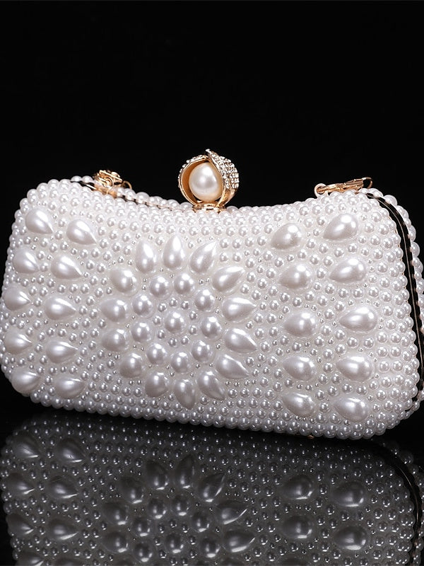 Polyester Solid Color Pearls Chain Clutch Bags - Image 2