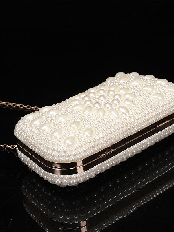 Polyester Solid Color Pearls Chain Clutch Bags - Image 3