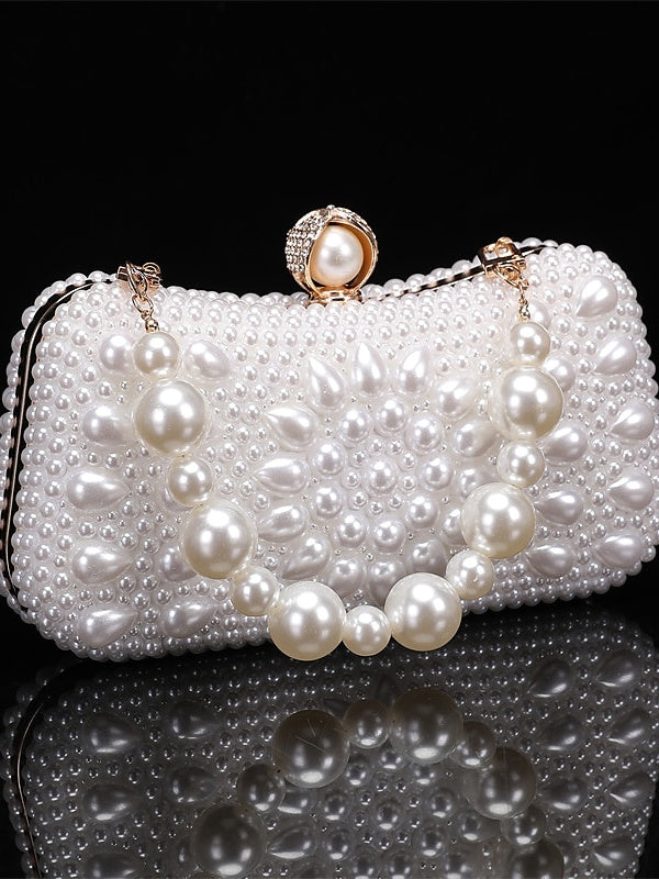 Polyester Solid Color Pearls Chain Clutch Bags - Image 4