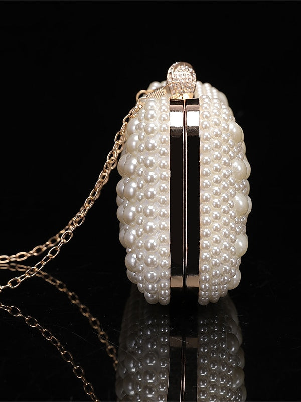 Polyester Solid Color Pearls Chain Clutch Bags - Image 5