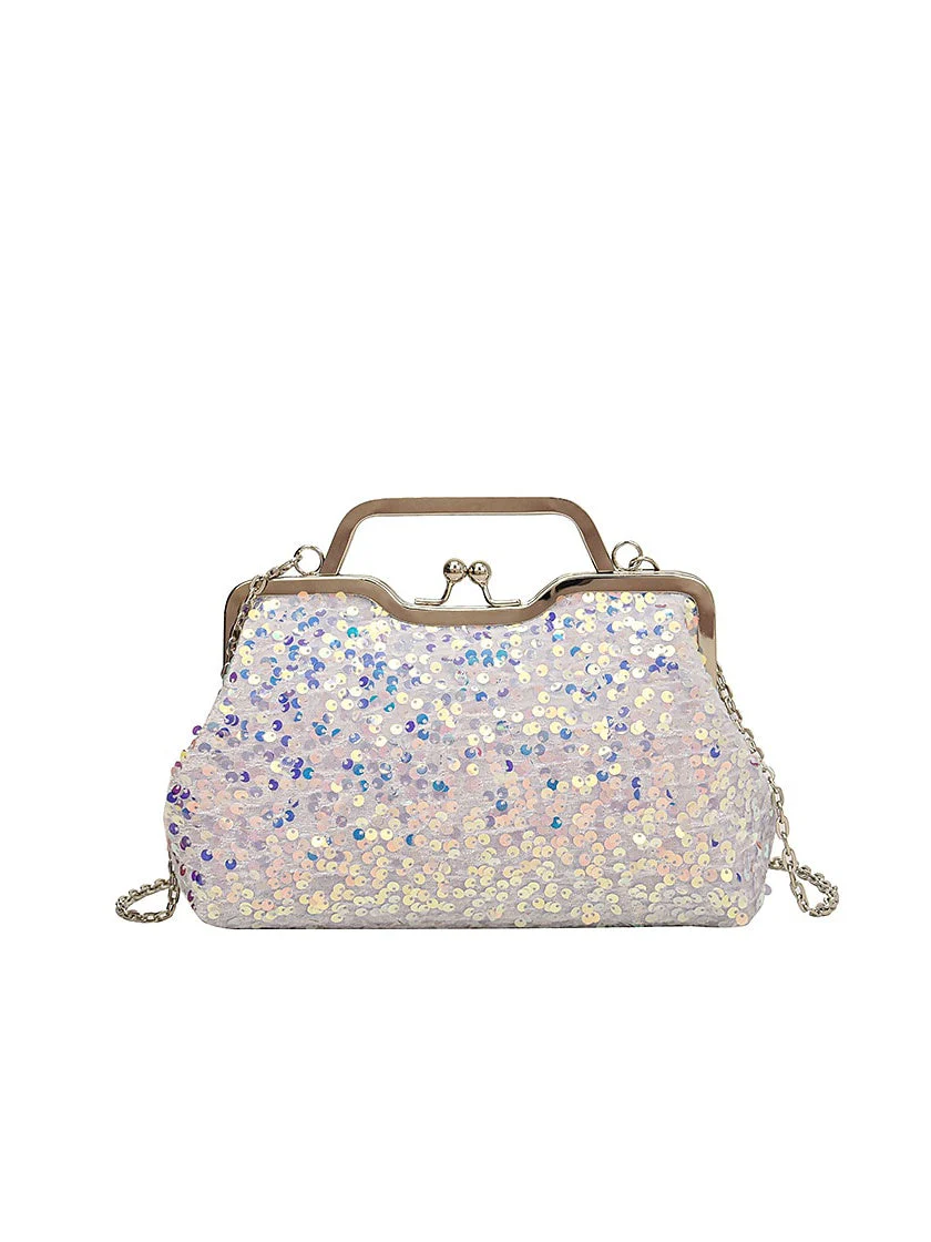 Synthetic Large Capacity Anti-Dust Solid Color Sequin Clutch Bags - Image 5