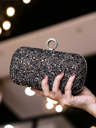 PU Leather Lightweight Large Capacity Durable Solid Color Rhinestone Clutch Bags