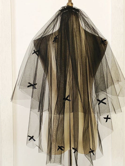 Two-tier Lace Wedding Veils Elbow Veils with Embroidery - 画像 (2)