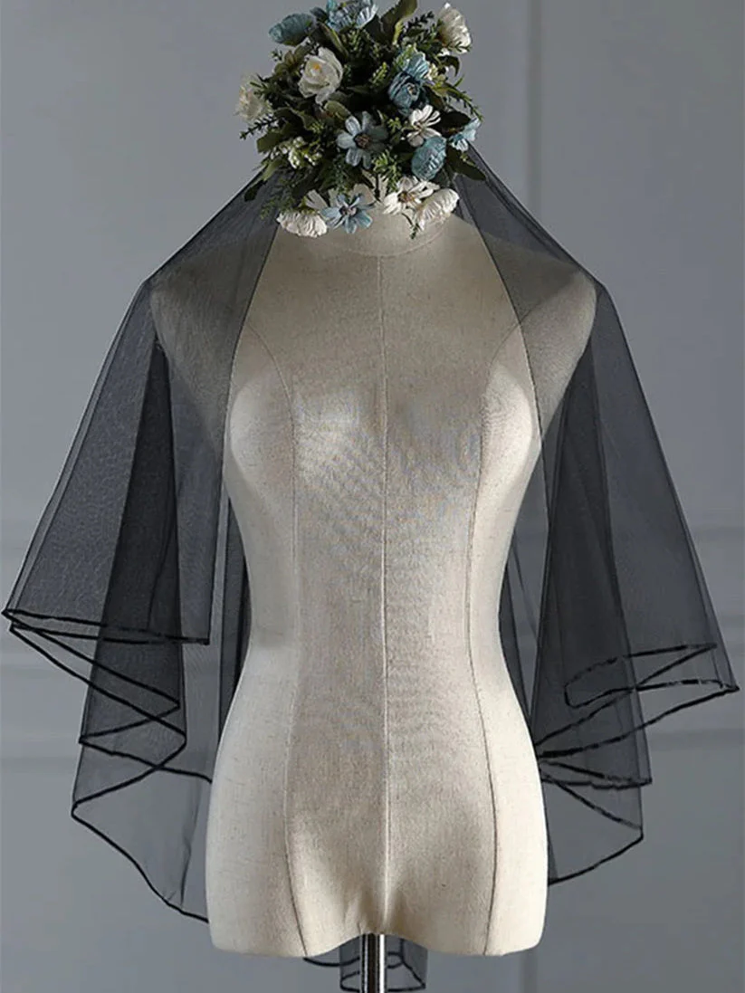 Two-tier Lace Wedding Veils Elbow Veils with Ribbon Edge - 画像 (2)