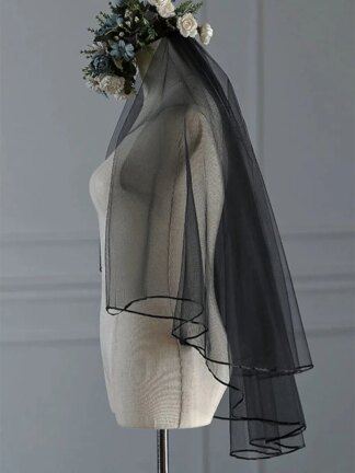 Two-tier Lace Wedding Veils Elbow Veils with Ribbon Edge