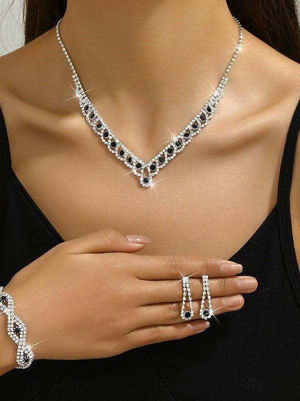 1 set Bridal Jewelry Three-piece Suit Rhinestone Imitation Diamond Necklace Bracelet Earrings Women's Jewelry Set  For Wedding Gift - Image 3