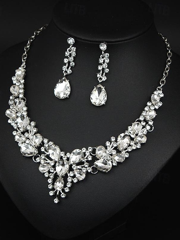 1 set Jewelry 3pcs Glass Alloy Necklace Earrings Women's Elegant Vintage Jewelry Set For Wedding Party - Image 5