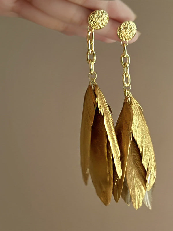 Silver Needle Round Feather Retro Temperament Earrings For Women - 画像 (3)