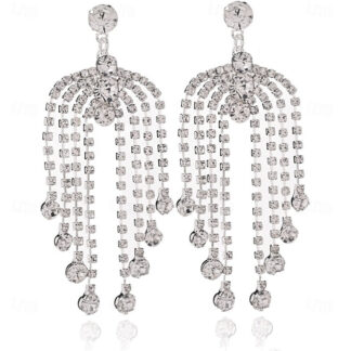 Women's Tassel Fringe Precious Fan Elegant Fashion Personalized Imitation Diamond Earrings Jewelry Silver For Wedding Party Work Daily