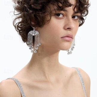 Women's Tassel Fringe Precious Fan Elegant Fashion Personalized Imitation Diamond Earrings Jewelry Silver For Wedding Party Work Daily