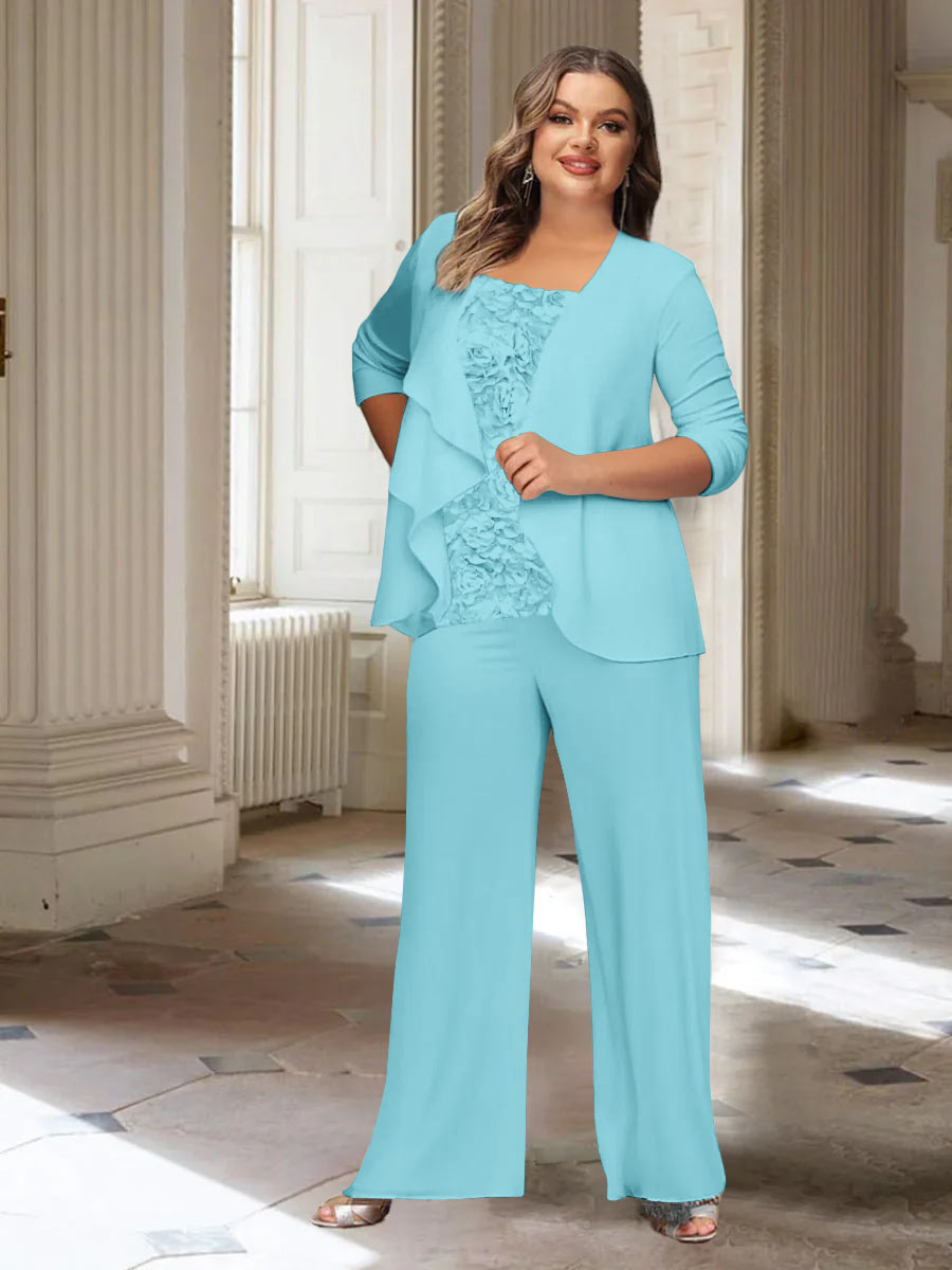 Chiffon Long Sleeves Plus Size Mother of the Bride Pantsuits with Jacket - Image 3