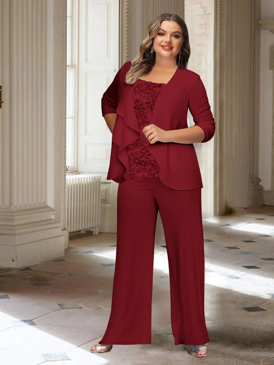 Chiffon Long Sleeves Plus Size Mother of the Bride Pantsuits with Jacket - Image 7