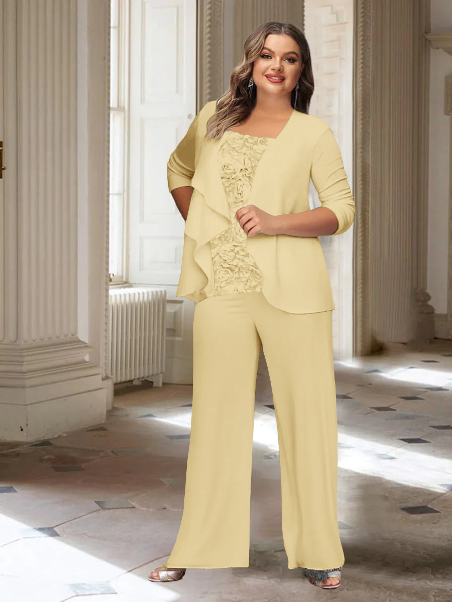 Chiffon Long Sleeves Plus Size Mother of the Bride Pantsuits with Jacket - Image 11