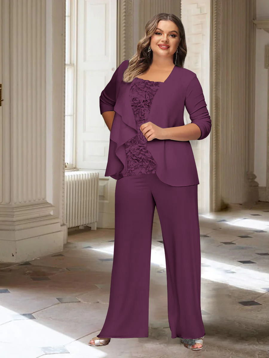 Chiffon Long Sleeves Plus Size Mother of the Bride Pantsuits with Jacket - Image 23
