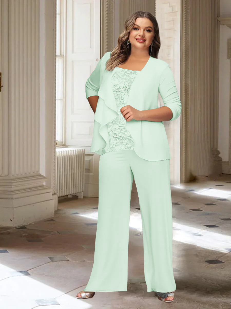 Chiffon Long Sleeves Plus Size Mother of the Bride Pantsuits with Jacket - Image 31