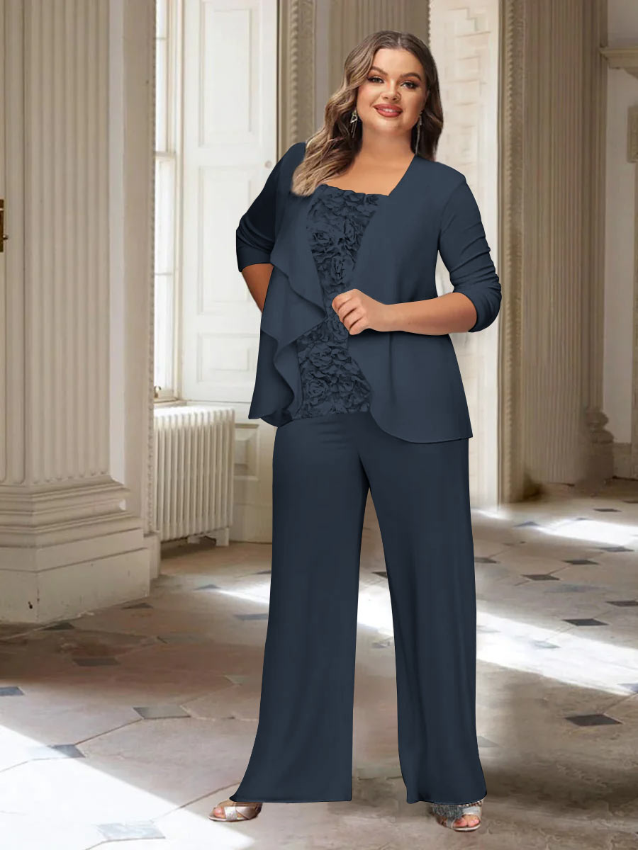 Chiffon Long Sleeves Plus Size Mother of the Bride Pantsuits with Jacket - Image 33
