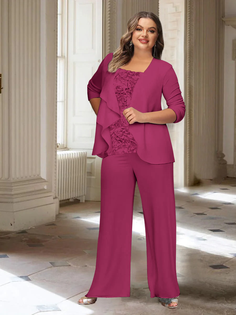 Chiffon Long Sleeves Plus Size Mother of the Bride Pantsuits with Jacket - Image 36