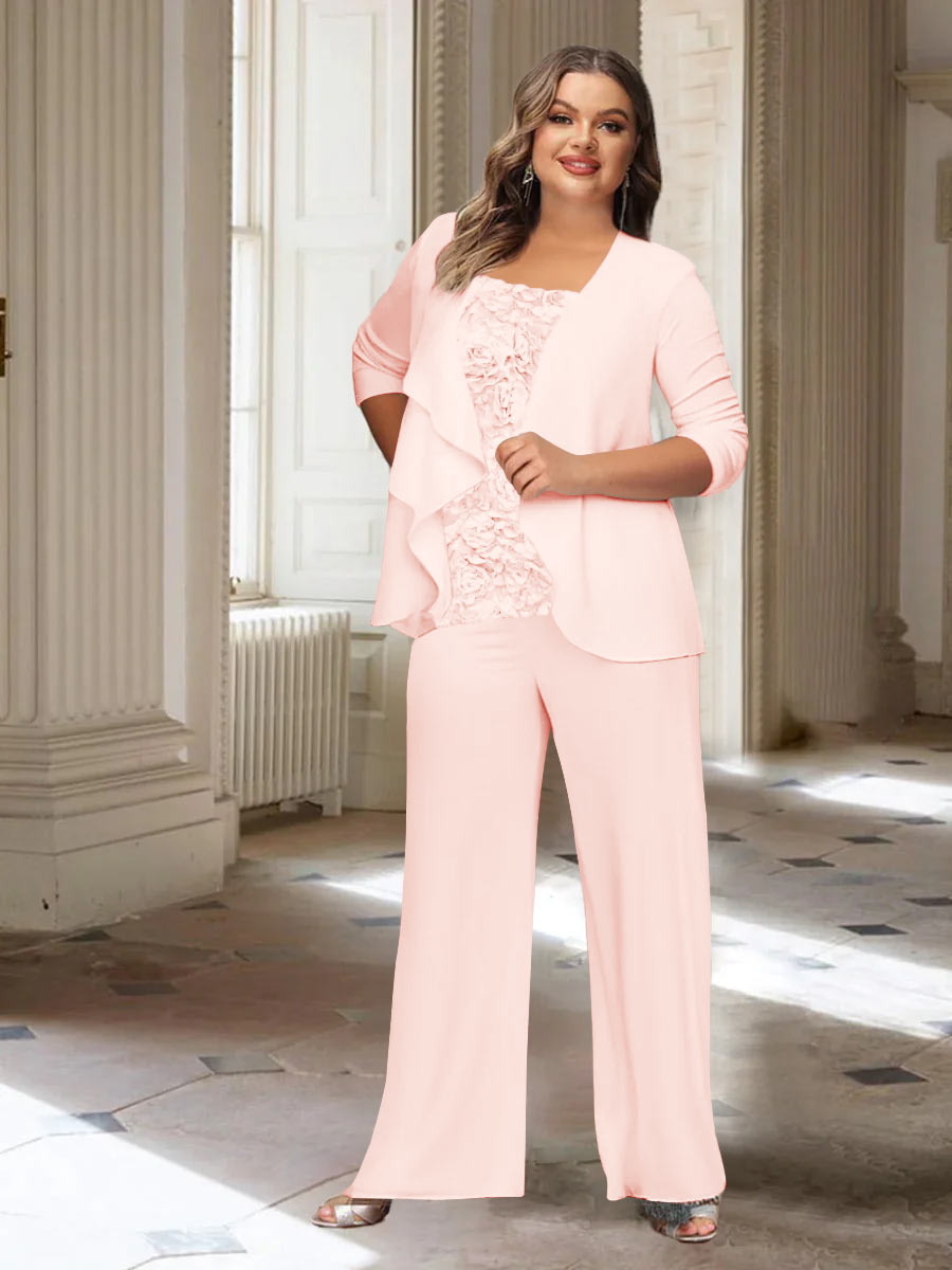Chiffon Long Sleeves Plus Size Mother of the Bride Pantsuits with Jacket - Image 38