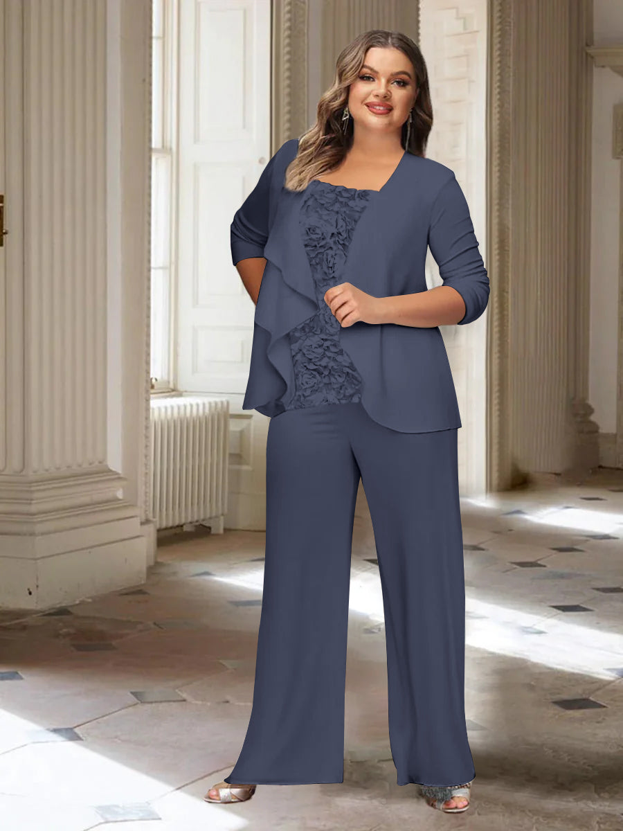 Chiffon Long Sleeves Plus Size Mother of the Bride Pantsuits with Jacket - Image 48
