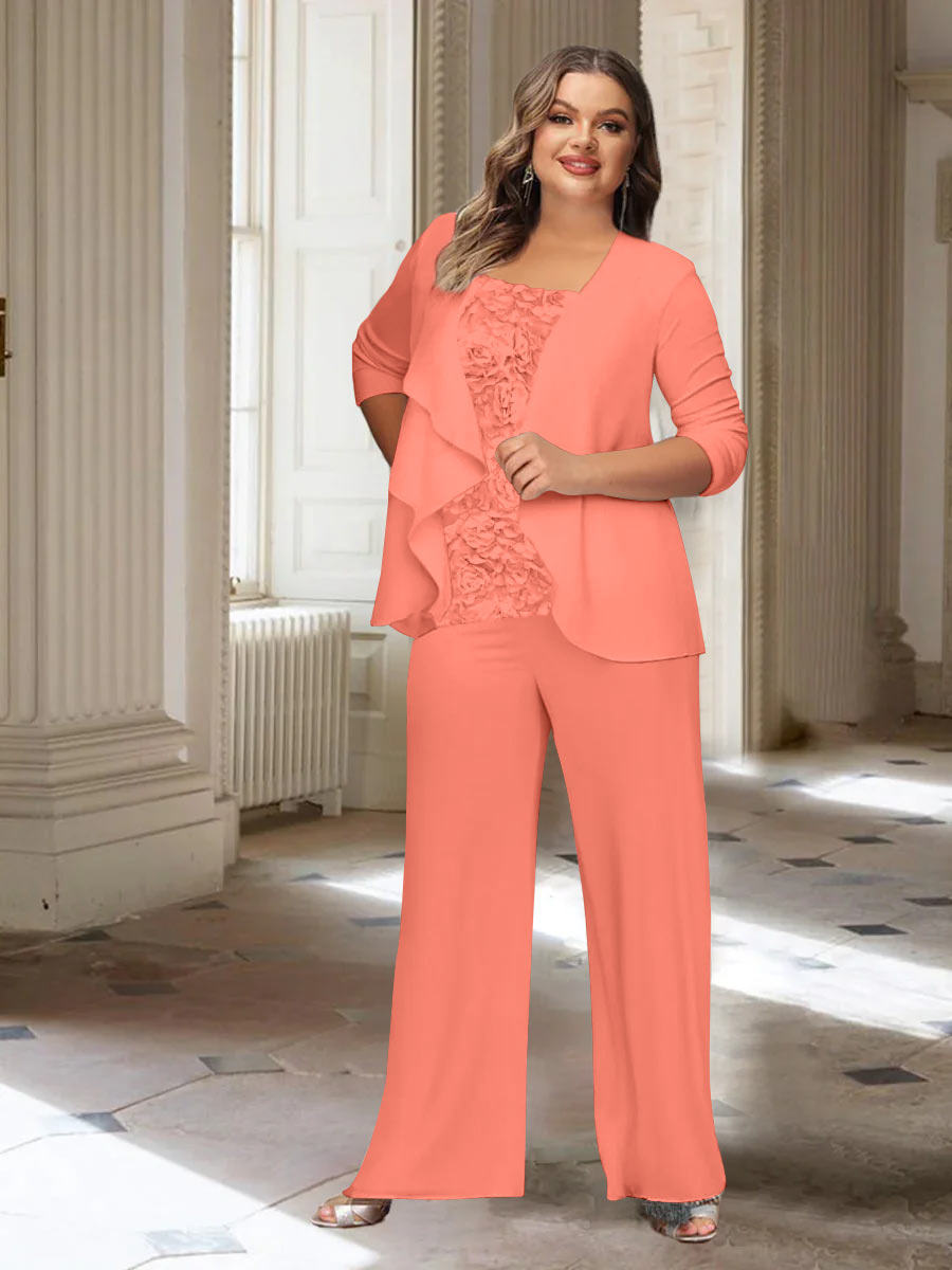 Chiffon Long Sleeves Plus Size Mother of the Bride Pantsuits with Jacket - Image 51