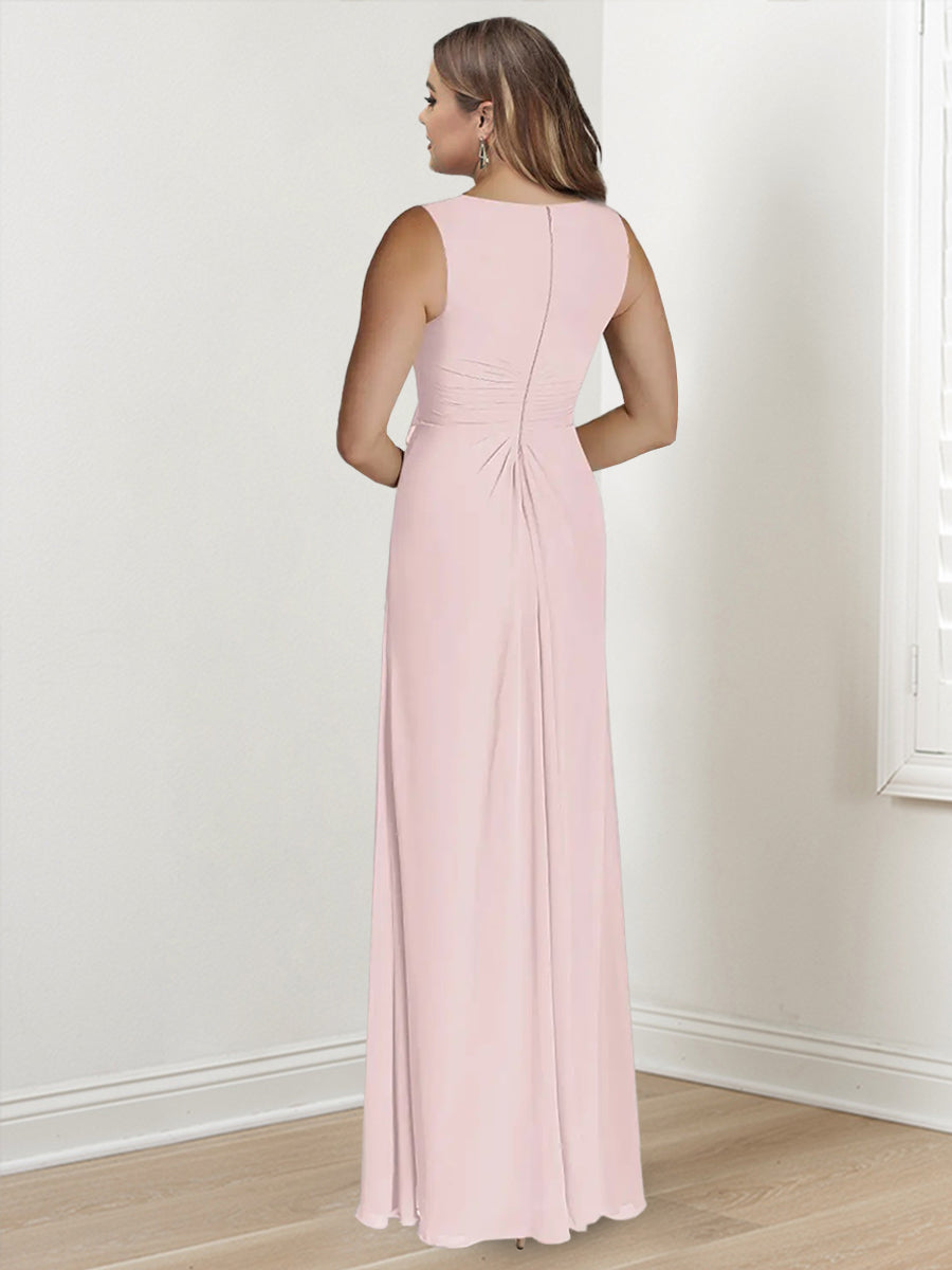 Sheath/Column V-Neck Sleeveless Floor-Length Plus Size Mother of the Bride Dresses with Wraps - Image 4