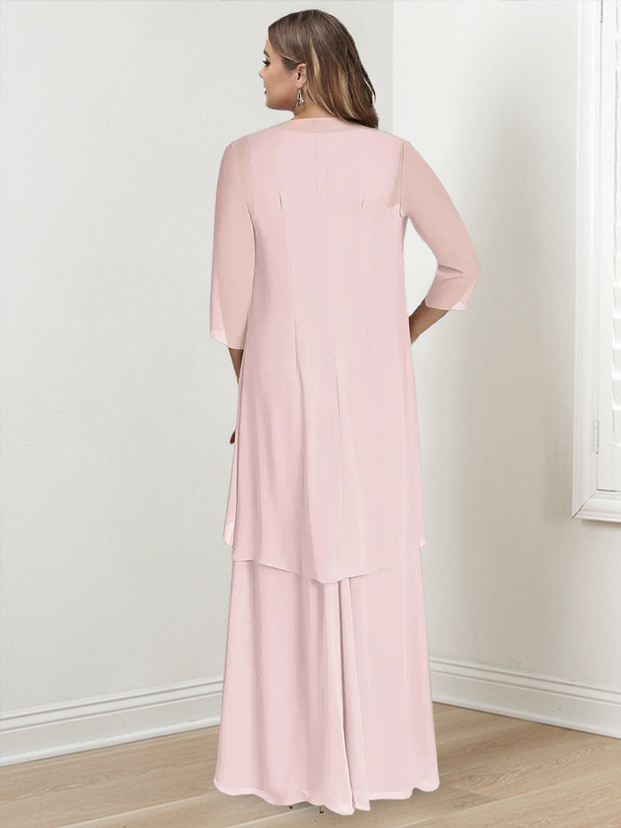 Sheath/Column V-Neck Sleeveless Floor-Length Plus Size Mother of the Bride Dresses with Wraps - Image 2