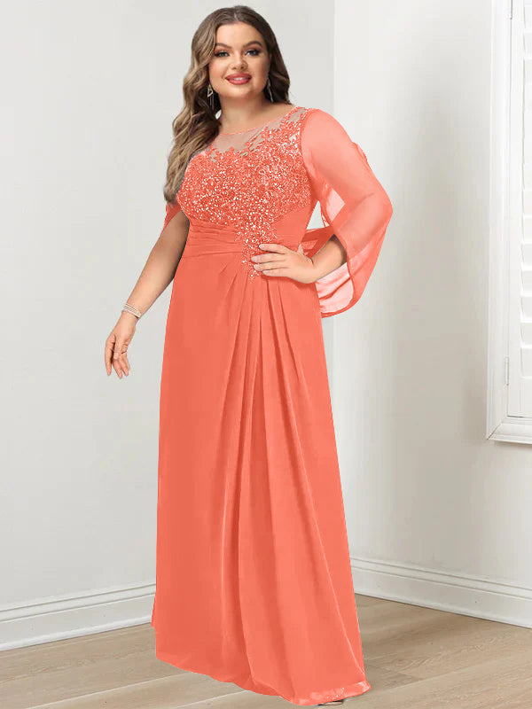 A-Line/Princess Scoop Floor-Length Plus Size Mother of the Bride Dresses with Pleated & Sequins - Image 46