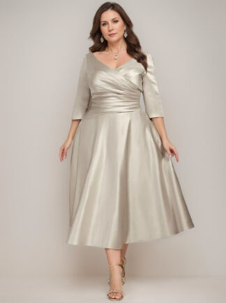 A-Line/Princess V-Neck Tea-Length Mother of the Bride Dresses