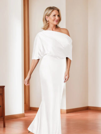 Sheath/Column One-Shoulder 1/2 Sleeves Elegant Plus Size Mother of the Bride Dresses