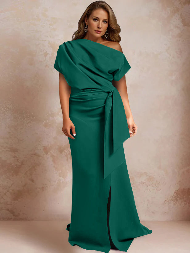 Trumpet/Mermaid One-Shoulder Short Sleeves Floor-Length Plus Size Mother of the Bride Dresses with Ruffles & Split Side - 画像 (37)