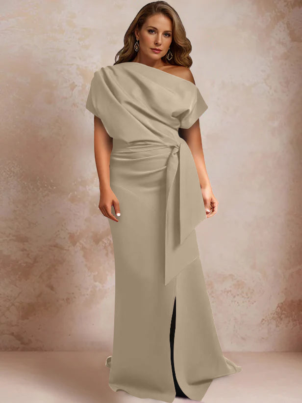 Trumpet/Mermaid One-Shoulder Short Sleeves Floor-Length Plus Size Mother of the Bride Dresses with Ruffles & Split Side - 画像 (49)