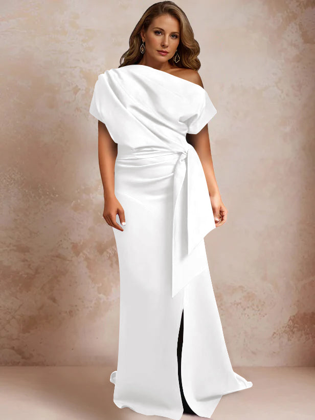 Trumpet/Mermaid One-Shoulder Short Sleeves Floor-Length Plus Size Mother of the Bride Dresses with Ruffles & Split Side - 画像 (52)