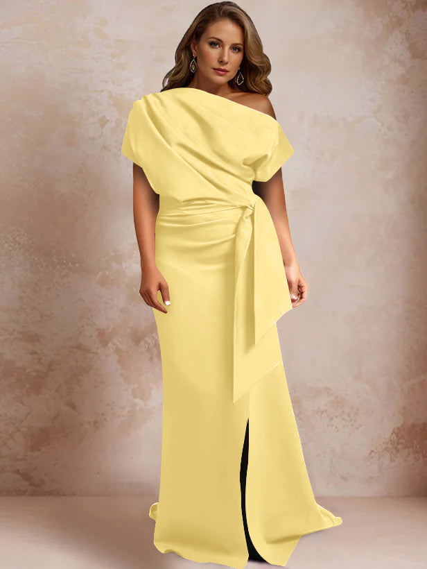 Trumpet/Mermaid One-Shoulder Short Sleeves Floor-Length Plus Size Mother of the Bride Dresses with Ruffles & Split Side - 画像 (54)