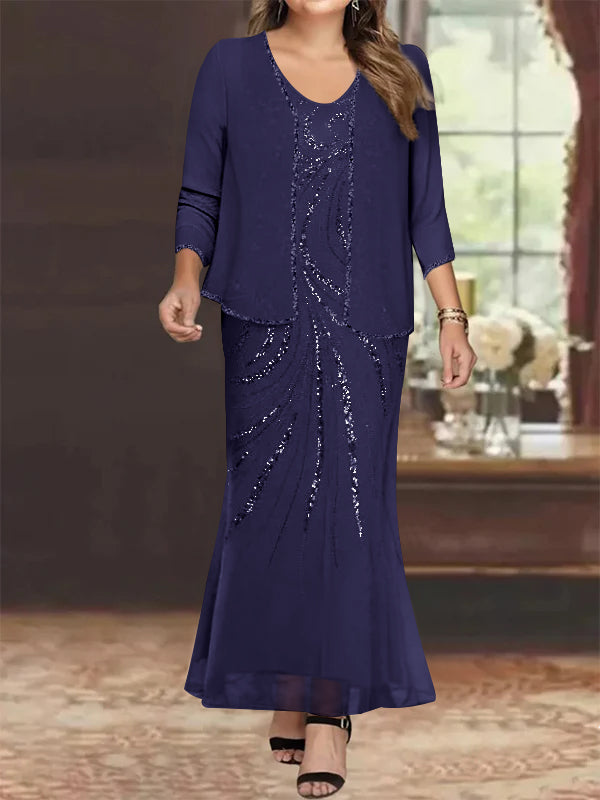 Sheath/Column V-Neck Ankle-Length Plus Size Mother of the Bride Dresses with Jacket & Sequins Beading - Image 21