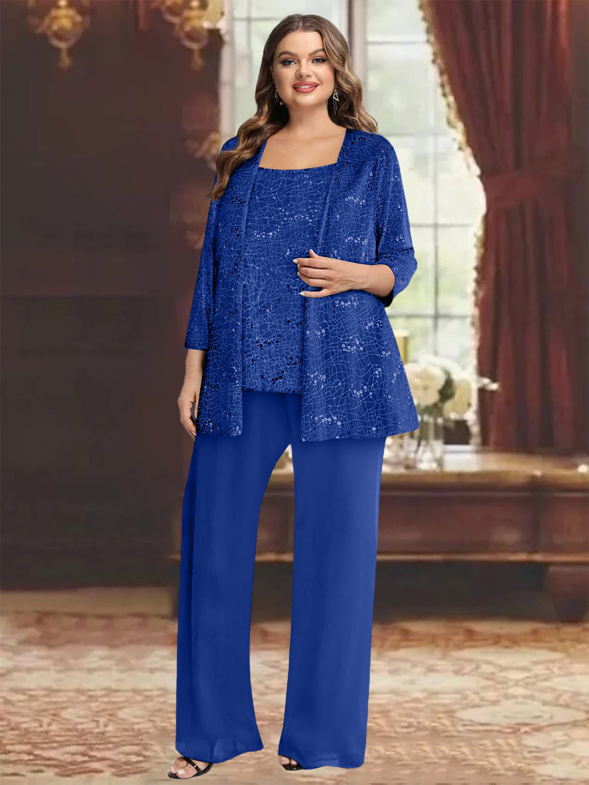 Chiffon Plus Size Mother of the Bride Pantsuits with Jacket & Sequins - 이미지 40