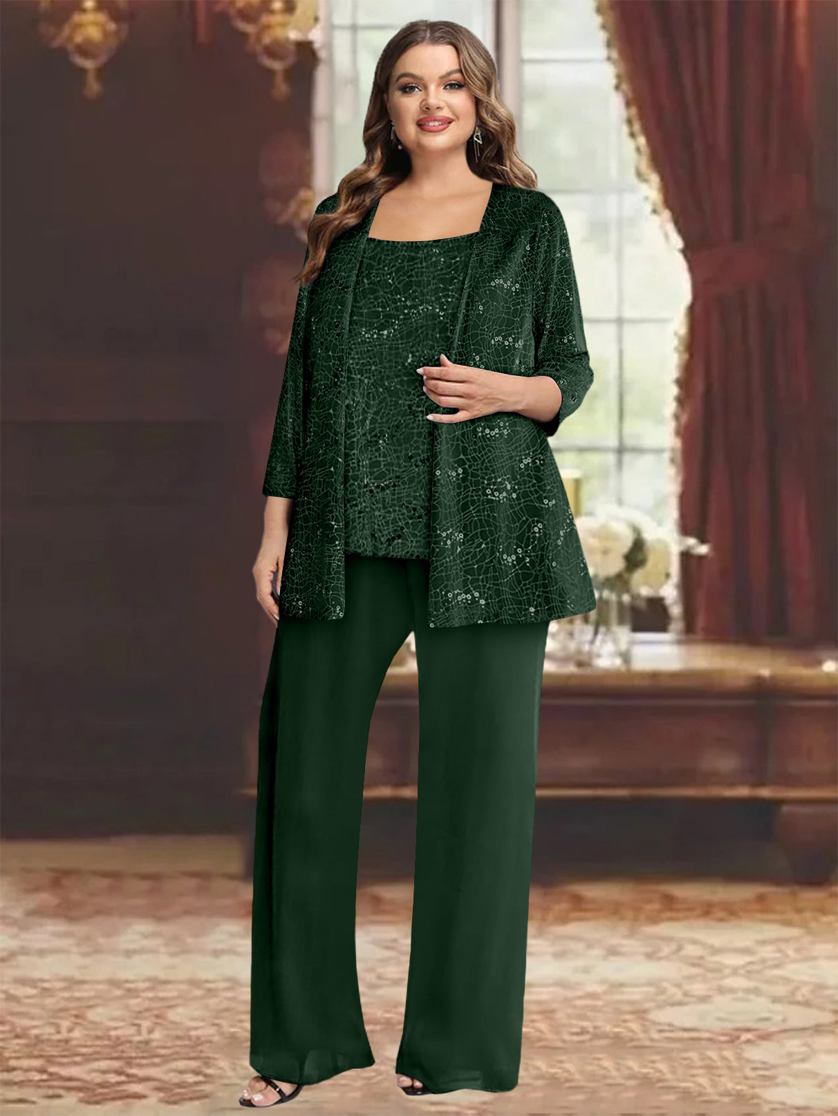 Chiffon Plus Size Mother of the Bride Pantsuits with Jacket & Sequins - 이미지 20