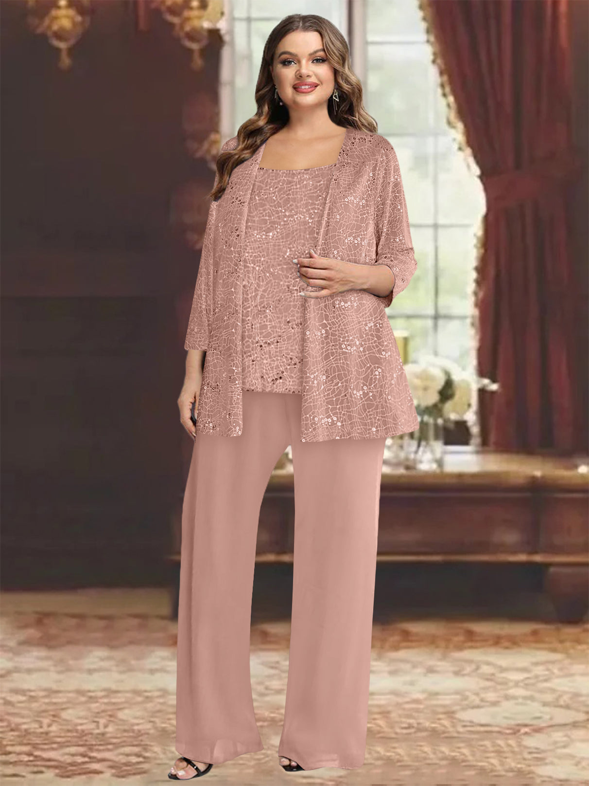 Chiffon Plus Size Mother of the Bride Pantsuits with Jacket & Sequins - 이미지 53