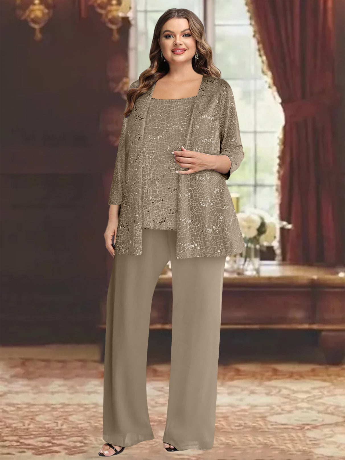 Chiffon Plus Size Mother of the Bride Pantsuits with Jacket & Sequins - 이미지 34