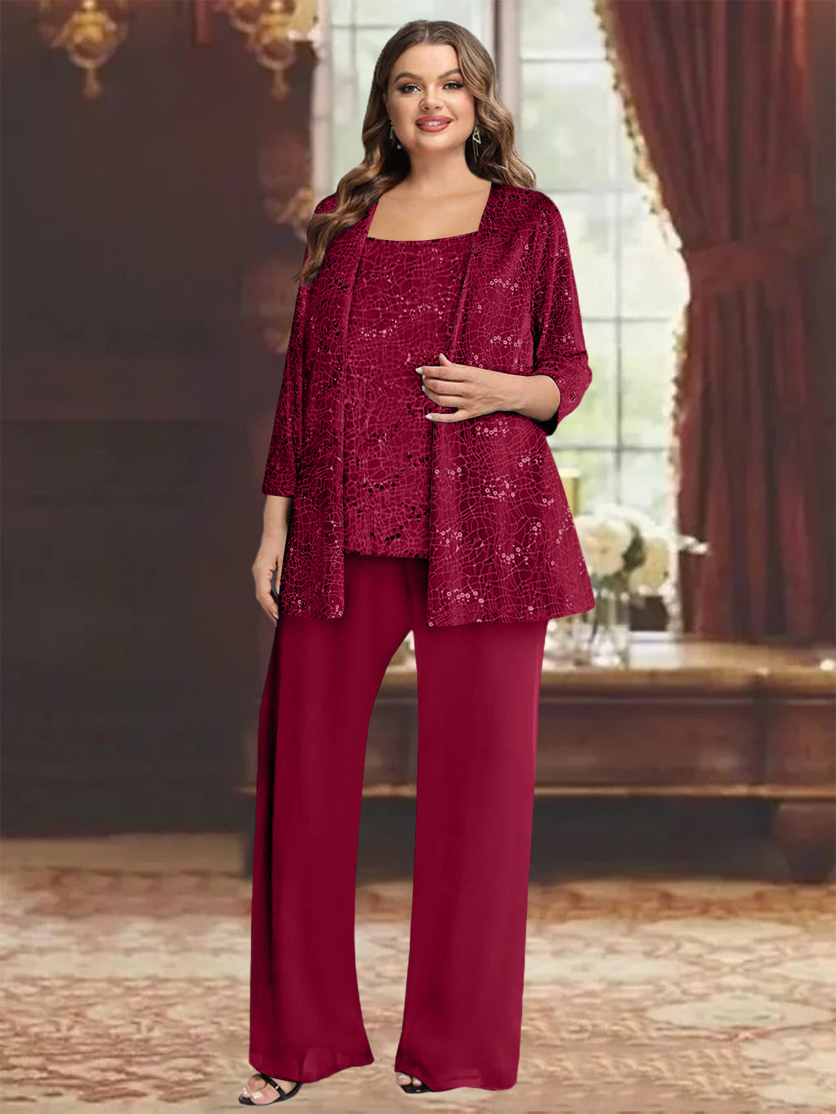 Chiffon Plus Size Mother of the Bride Pantsuits with Jacket & Sequins - 이미지 50