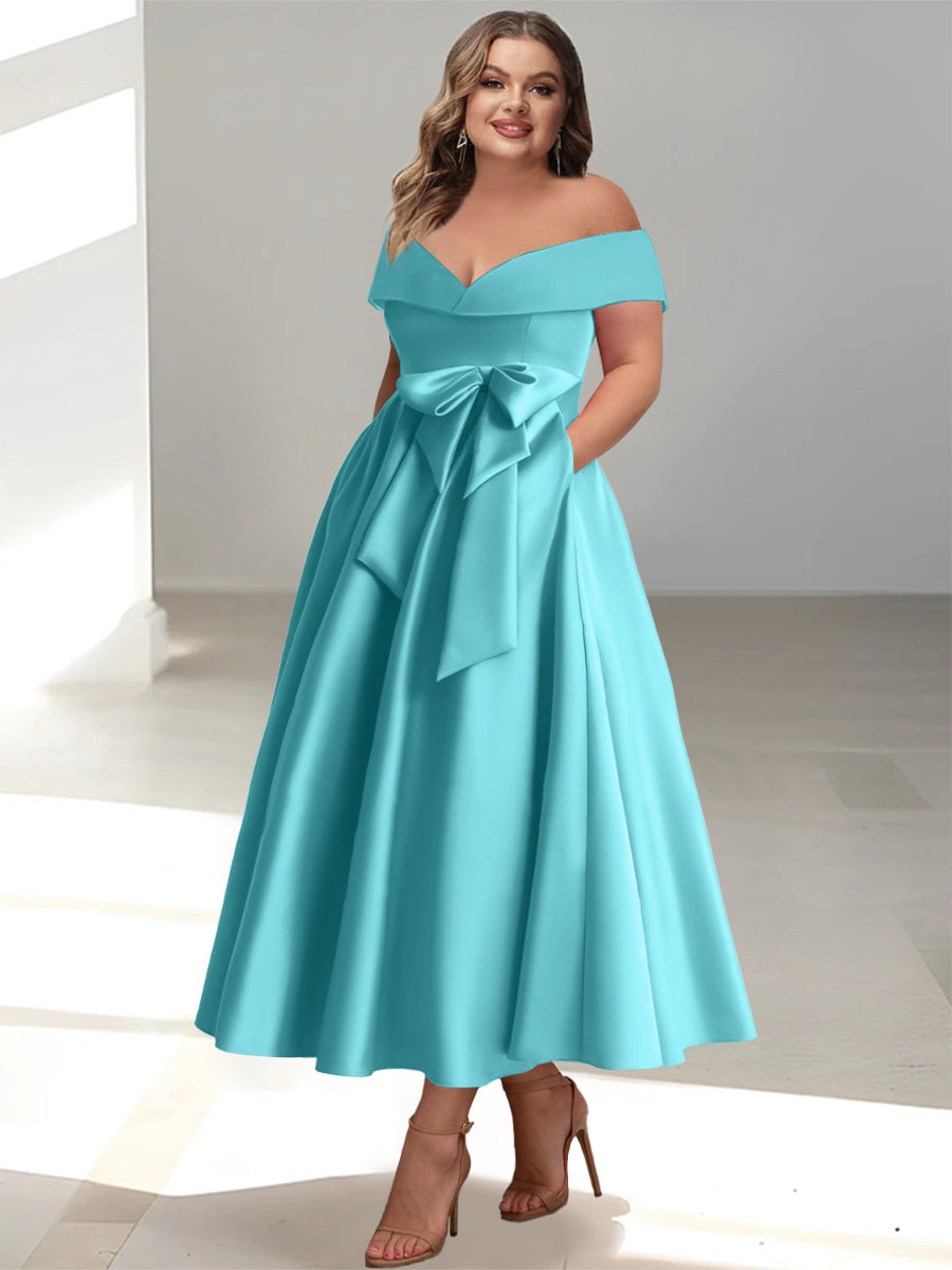 A-Line/Princess Off-the-Shoulder Sleeveless Ankle-Length Plus Size Mother of the Bride Dresses with Pockets - Image 5