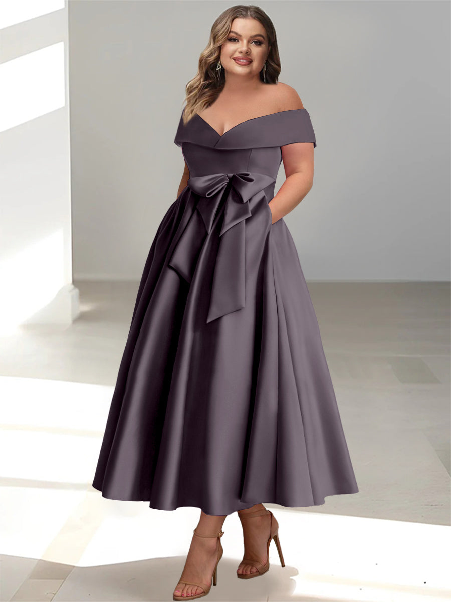 A-Line/Princess Off-the-Shoulder Sleeveless Ankle-Length Plus Size Mother of the Bride Dresses with Pockets - Image 20
