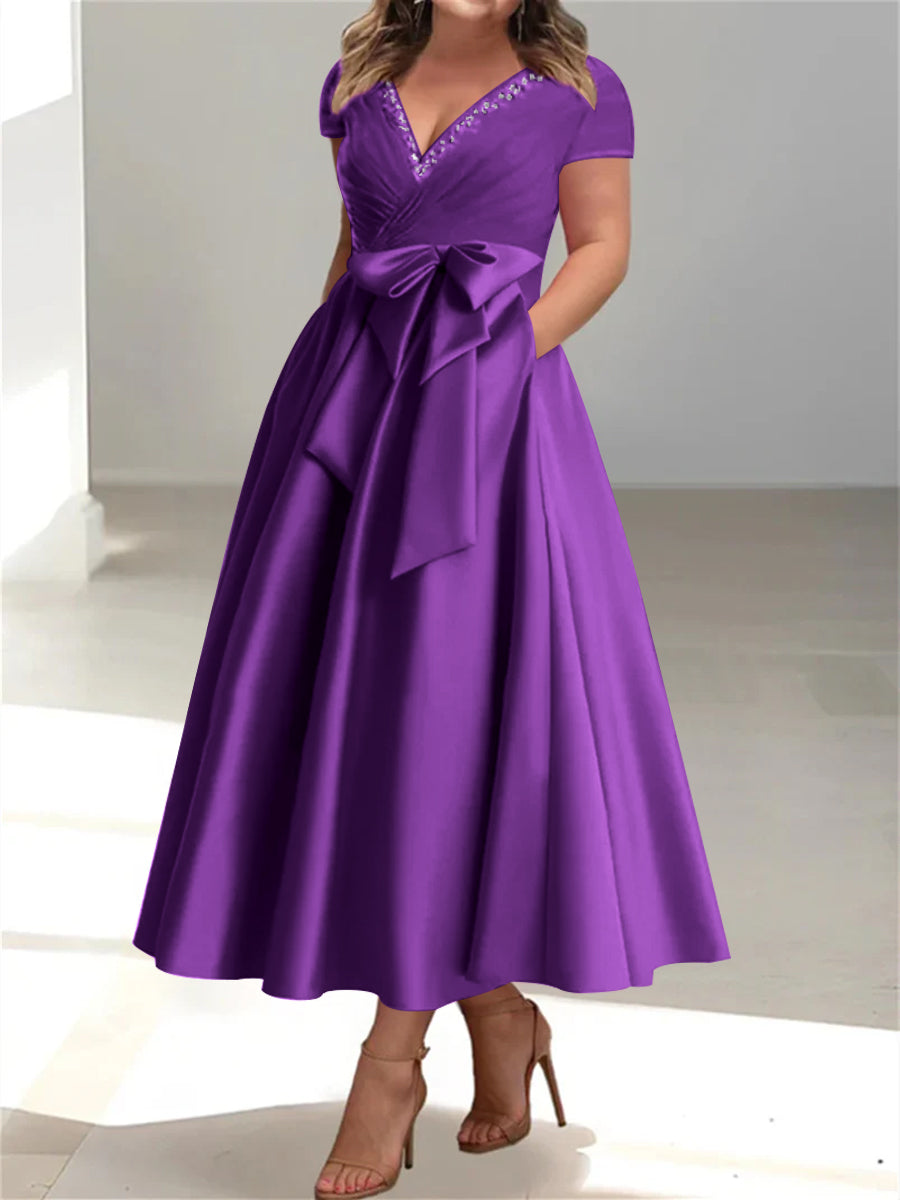 A-Line/Princess V-Neck Plus Size Mother of the Bride Dresses with Pockets & Ruffles - 画像 (40)