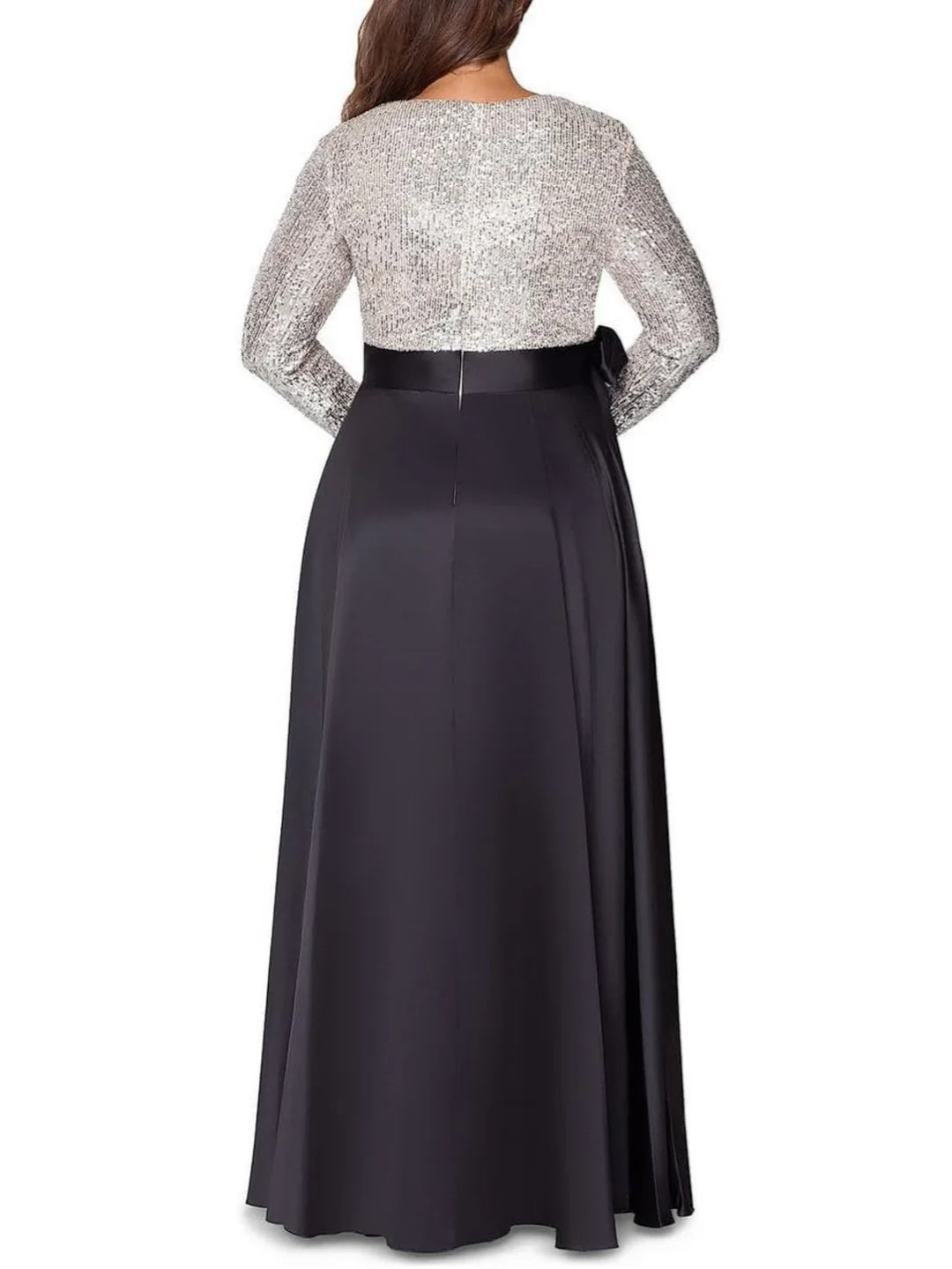 A-Line/Princess V-Neck Long Sleeves Floor-Length Plus Size Mother of the Bride Dresses With Pocket Sequins - 画像 (2)