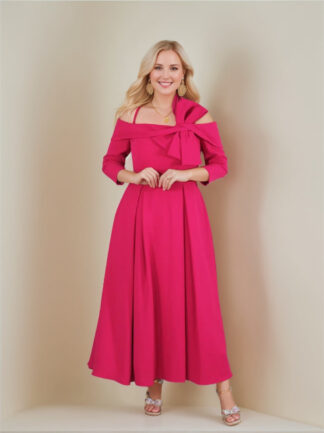 A-Line/Princess  3/4 Length Sleeves Off-the-Shoulder Ankle-Length Mother of the Bride Dresses with Bow(s)